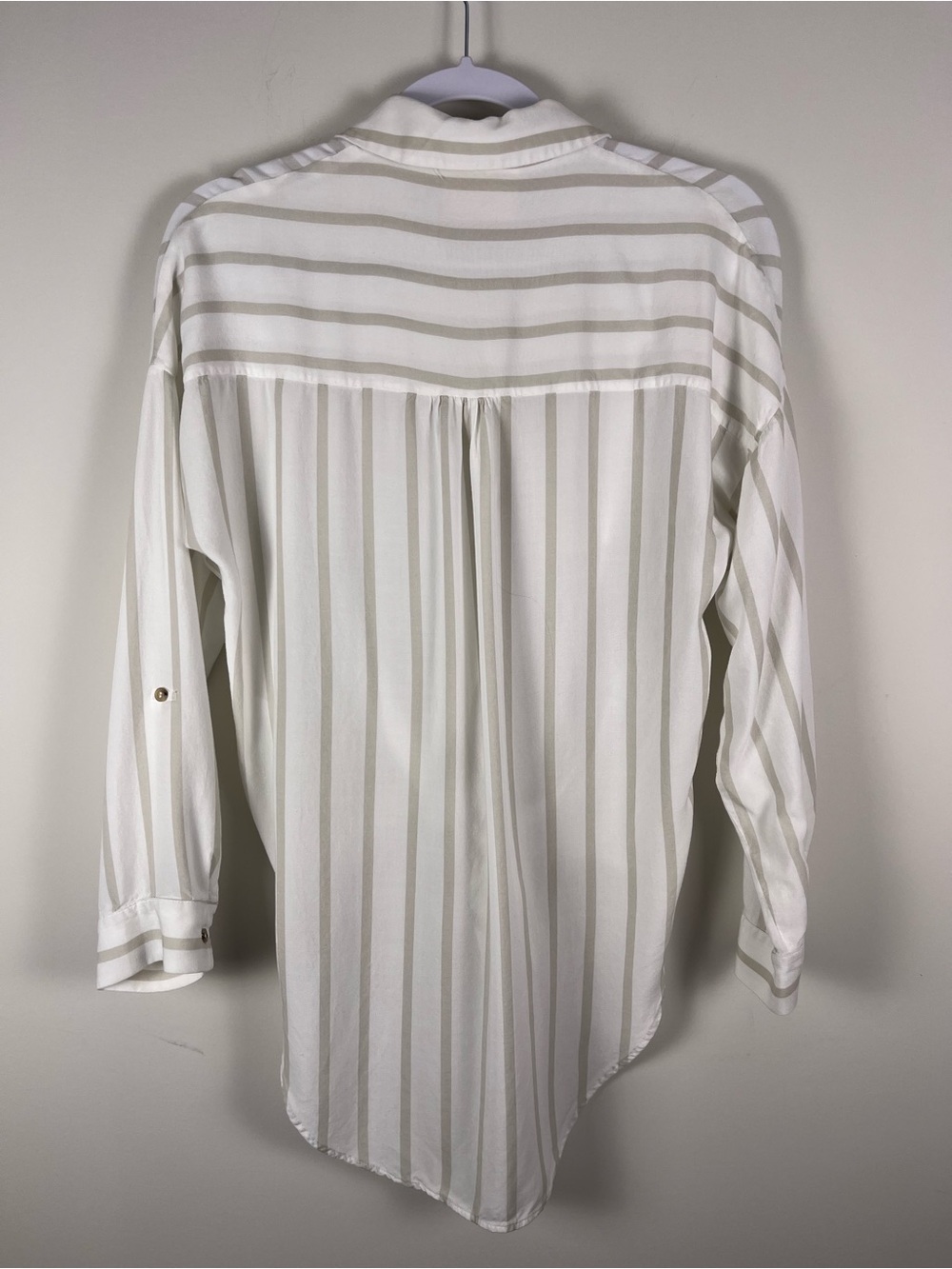 Anthropologie Maeve Neutral Striped Button-Up Tie Front Top Size XS Lightweight - Picture 5 of 11